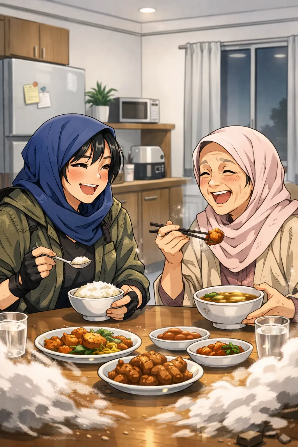 Putri bergelak tawa bersama ibunya di rumah
