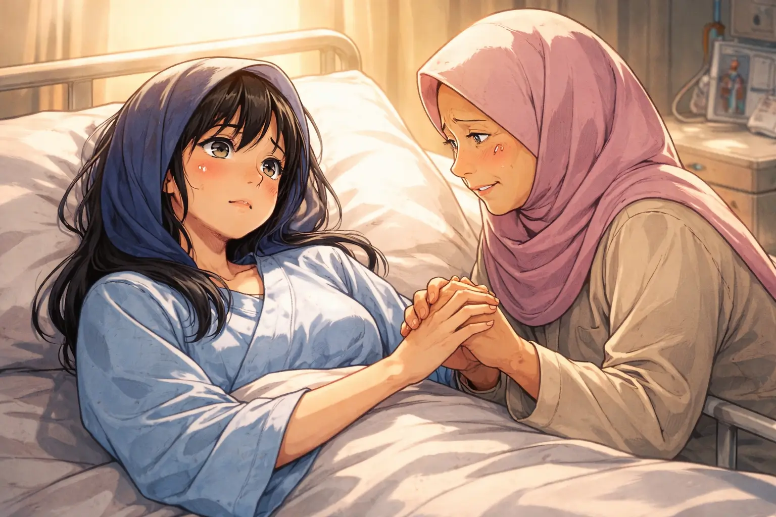 Putri terjaga di katil hospital bersama ibu
